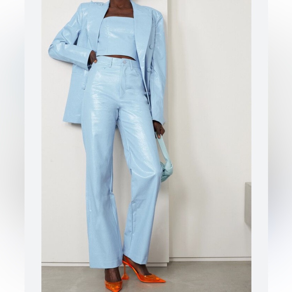 Light Blue Women's Straight Leg Faux Leather Pants Rotate